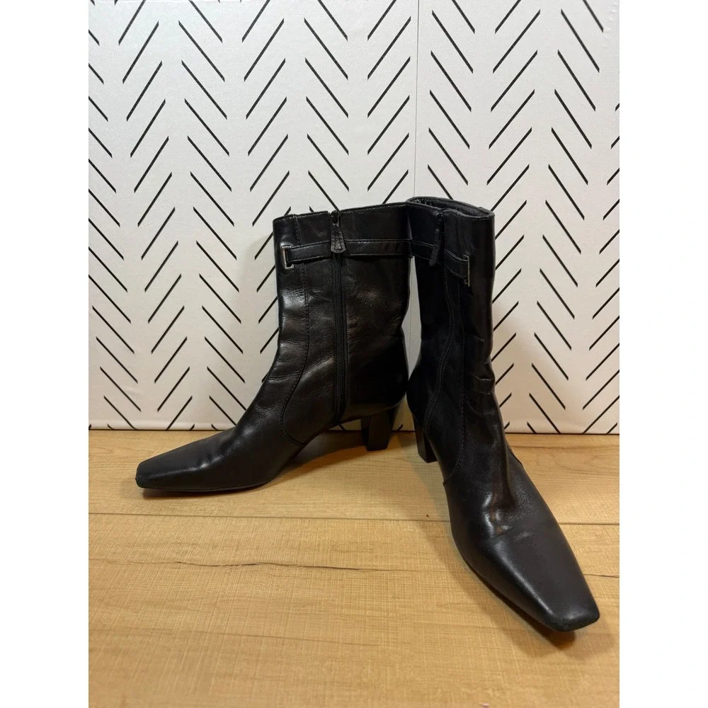 VTG Cole Haan Black Leather Tadi Square Toe Ankle Boots Women's Size 7.5‎ AA